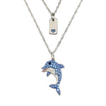 Load image into Gallery viewer, Sterling Silver Plated Brass Blue Dolphin and Tag Pendant Necklace