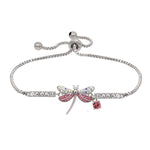 Load image into Gallery viewer, Sterling Silver Plated Brass Pink Dragon Fly Adjustable Bracelet