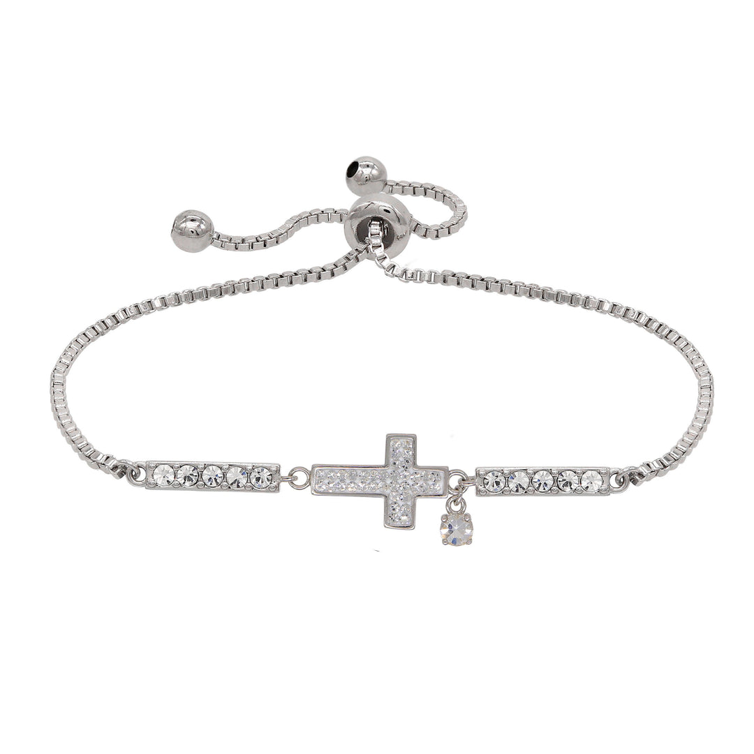 Sterling Silver Plated Brass Modern Cross Adjustable Bracelet