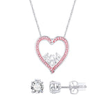 Load image into Gallery viewer, Sterling Silver Plated Brass Solitaire Heart with Matching Round Studs set