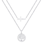 Load image into Gallery viewer, Sterling Silver Plated Brass Tree of Life and Cross Pendant Necklace