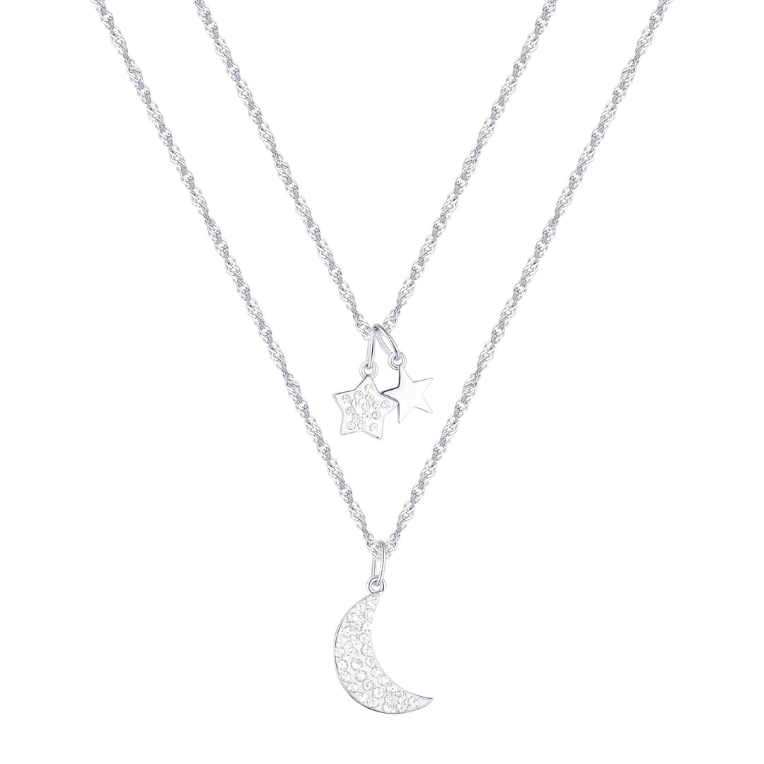 Sterling Silver Plated Brass Moon and Stars Celestial Pendant Necklace
