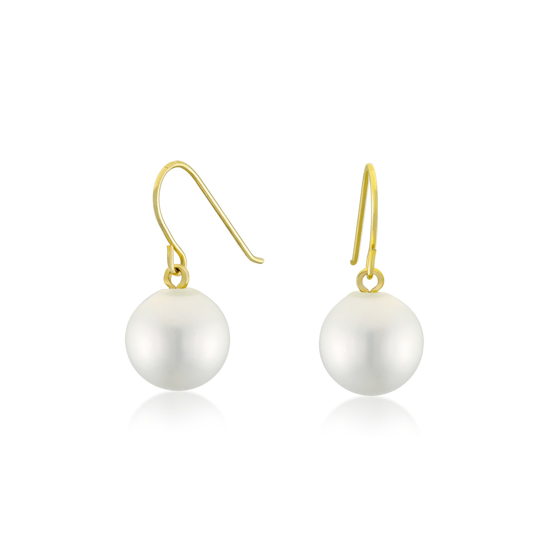 14K Yellow Gold Perfect Pearl Drop Earrings