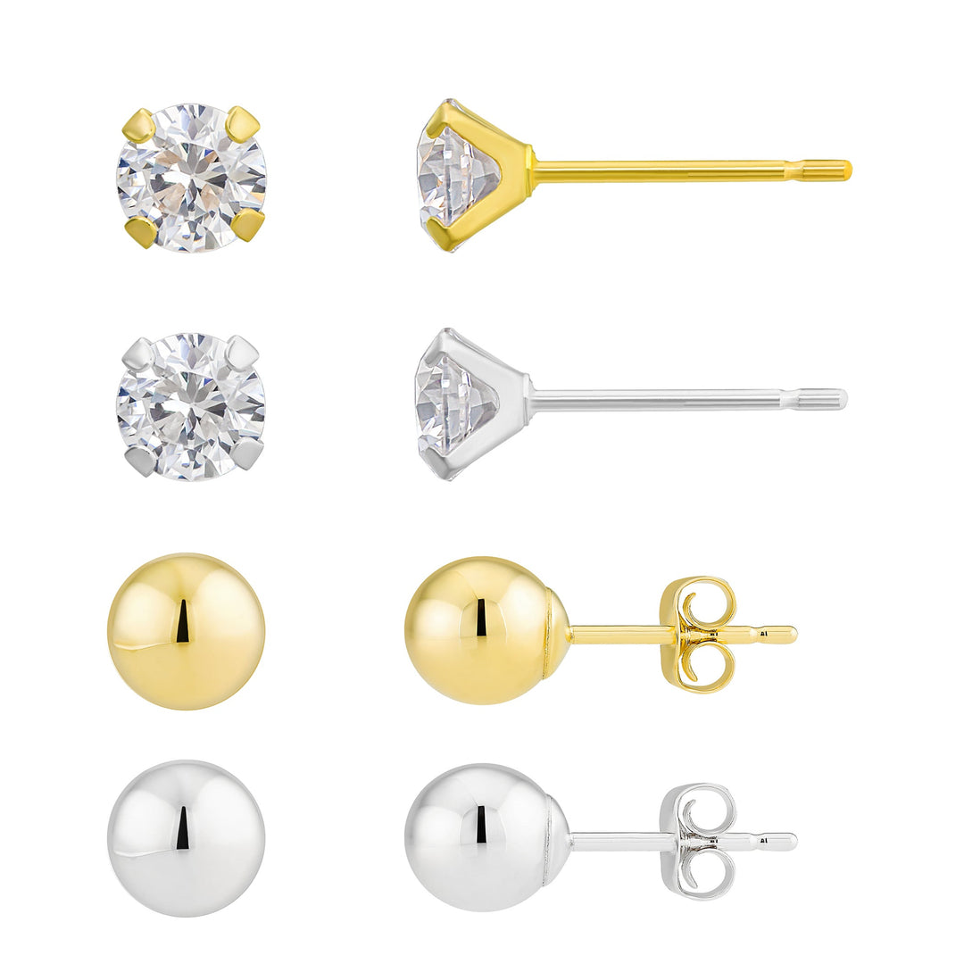 14K Yellow Gold Round Mix Stud CZ Earring Multi Set