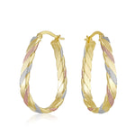 Load image into Gallery viewer, 14K Oval Tri Color Gold Hoop Earrings