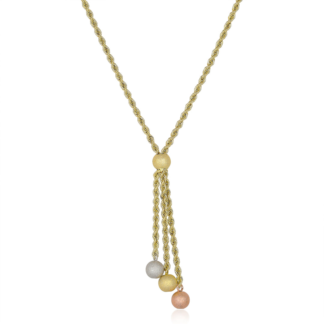 14K Yellow Gold Lariat Dangle Bead Necklace