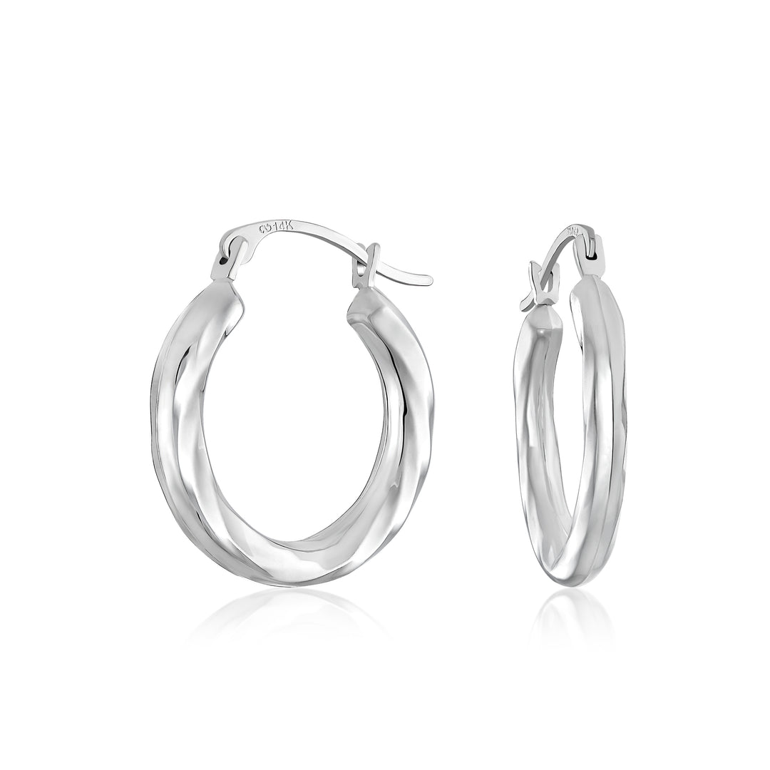 14K White Gold Small and Twisted Hoop Earrings
