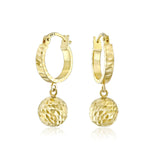 Load image into Gallery viewer, 14K Yellow Gold Hoop and Drop Glitter Gold Ball Earrings