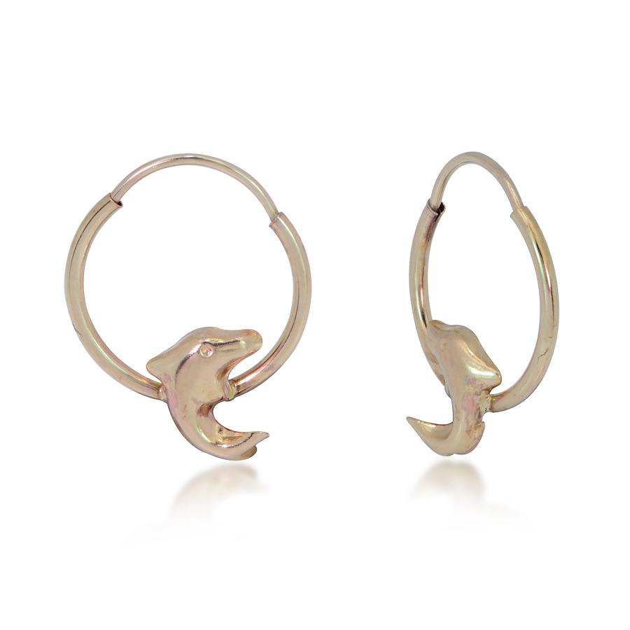 14K Yellow Gold Whimsical Dolphin Hook Earrings