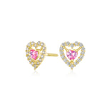 Load image into Gallery viewer, 14K Yellow Gold Pink and White CZ Heart Pretty Earring Studs