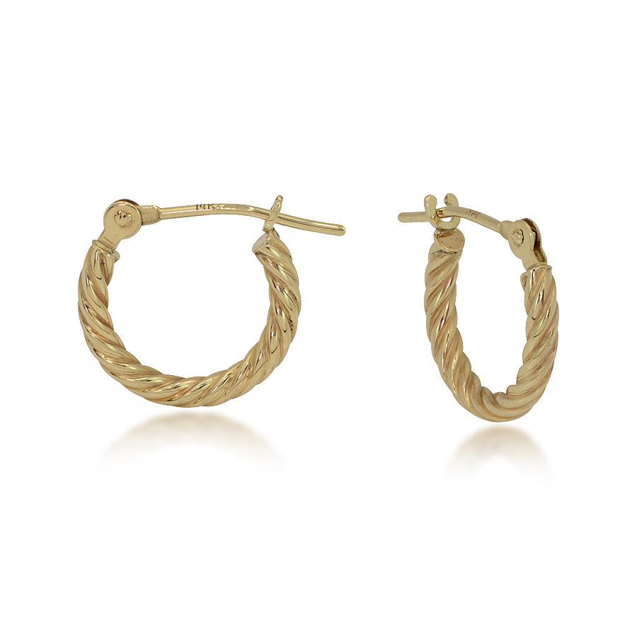 14K Yellow Gold Twist Hoop Earrings