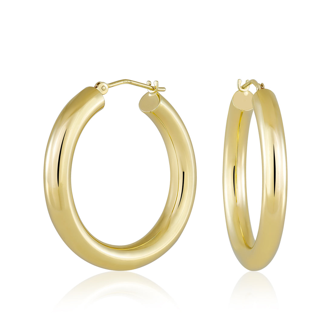 14K Yellow Gold Thick Hoop Earrings