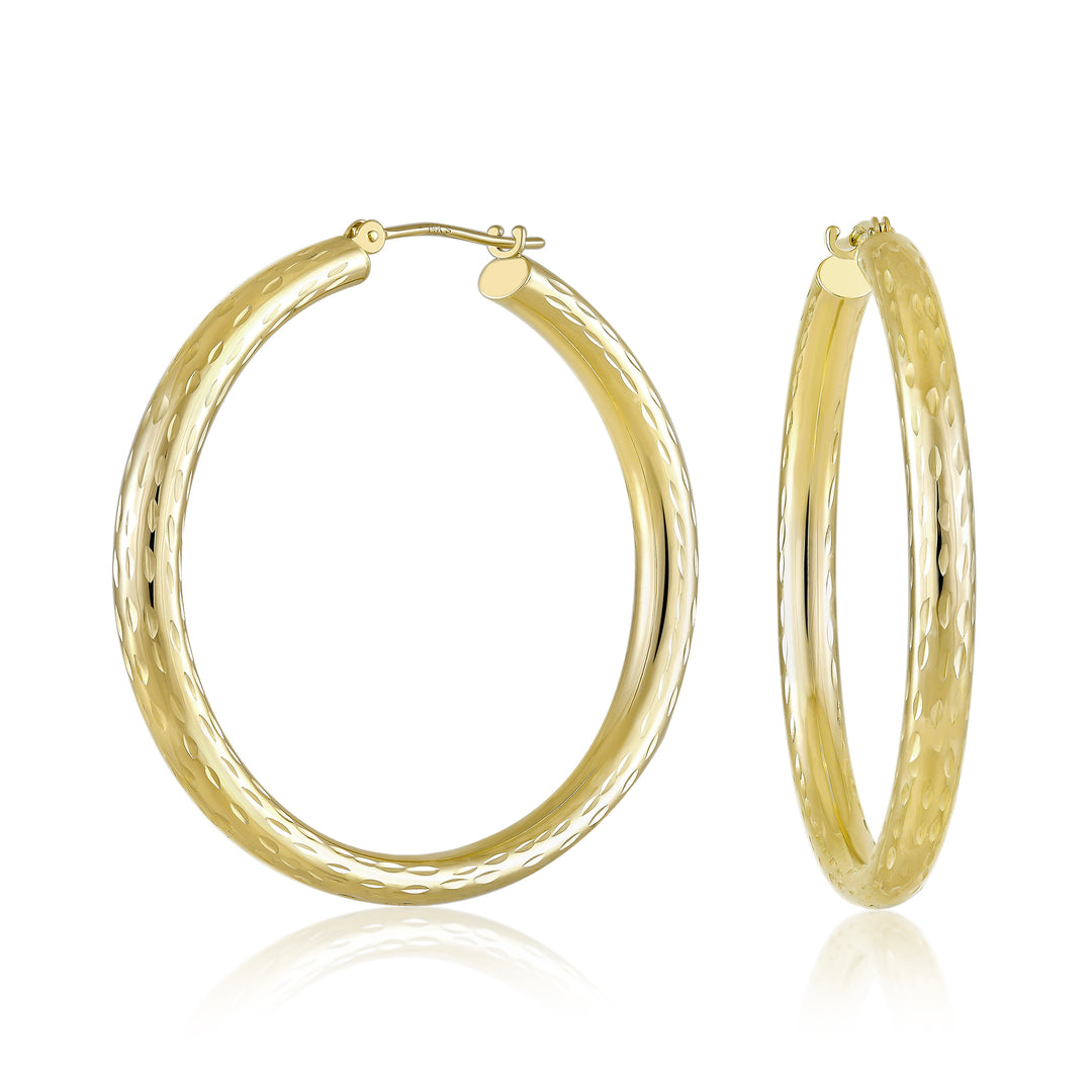 14K Yellow Gold Medium Sparkle Hoop Earrings