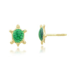 Load image into Gallery viewer, 14K Yellow Gold Enamel Green Turtle Stud Earrings