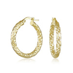 Load image into Gallery viewer, 14K Yellow Gold Textured Hoop Earrings
