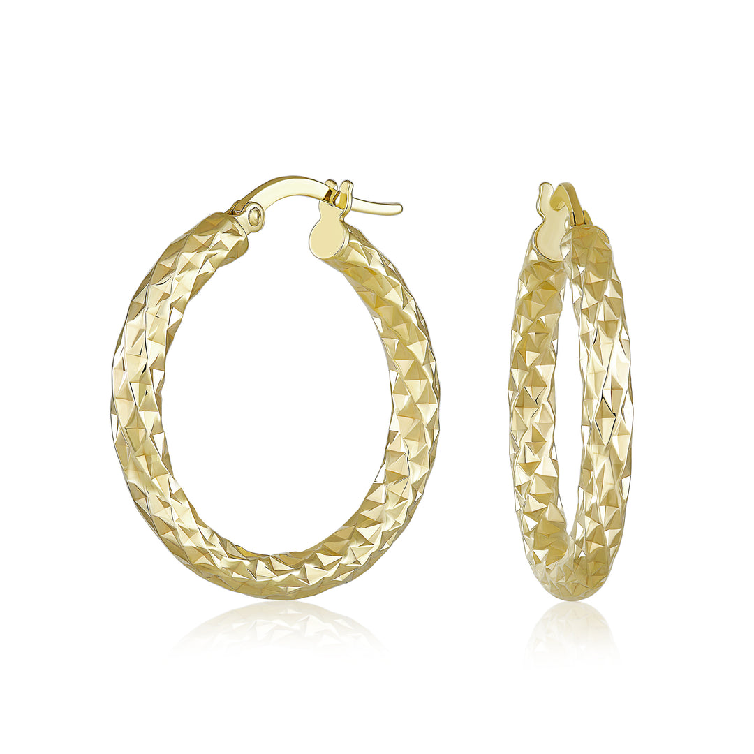 14K Yellow Gold Textured Hoop Earrings