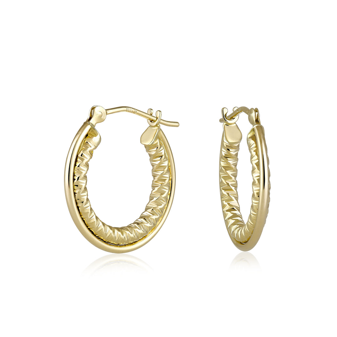14K Yellow Gold Roped Hoop Earrings
