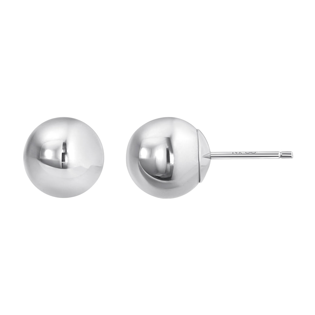 14K White Gold Round 8mm Large Stud Earrings