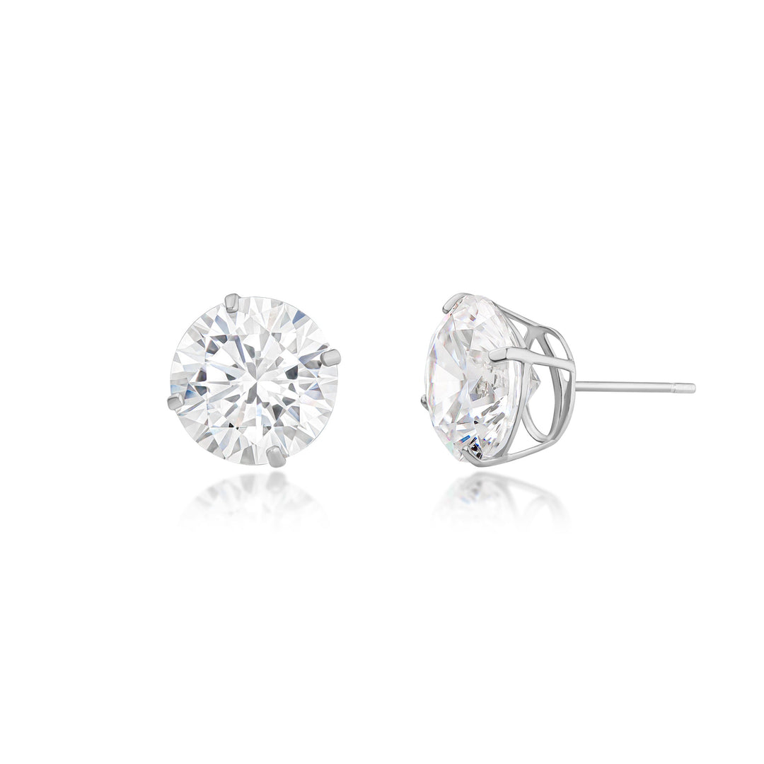 14K White Gold Round 10mm Modern and Bold Stud CZ Earrings