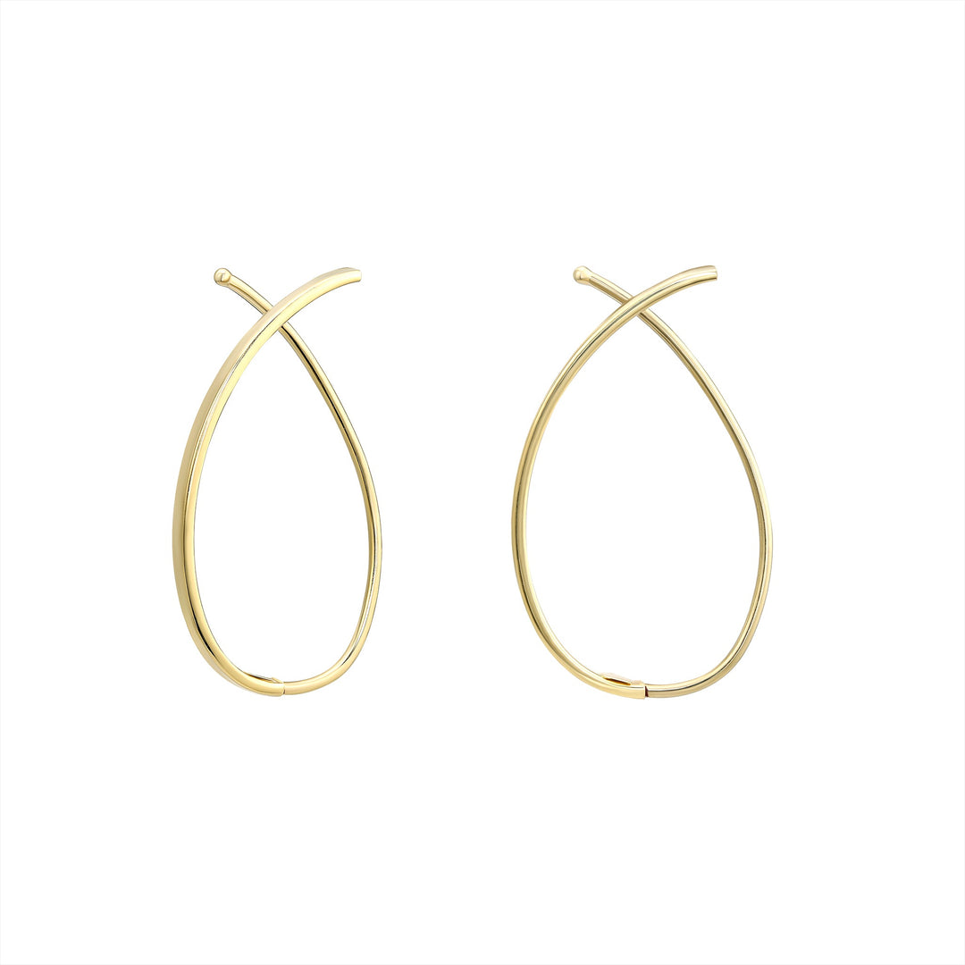 14K Yellow Gold Modern Curved Bar Threader Earrings