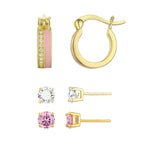 Load image into Gallery viewer, Sterling Silver Three Piece Enamel and CZ hoop with Stud Earring Set