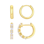Load image into Gallery viewer, Sterling Silver Gold Plated Shine Bright CZ Huggie Hoop Set