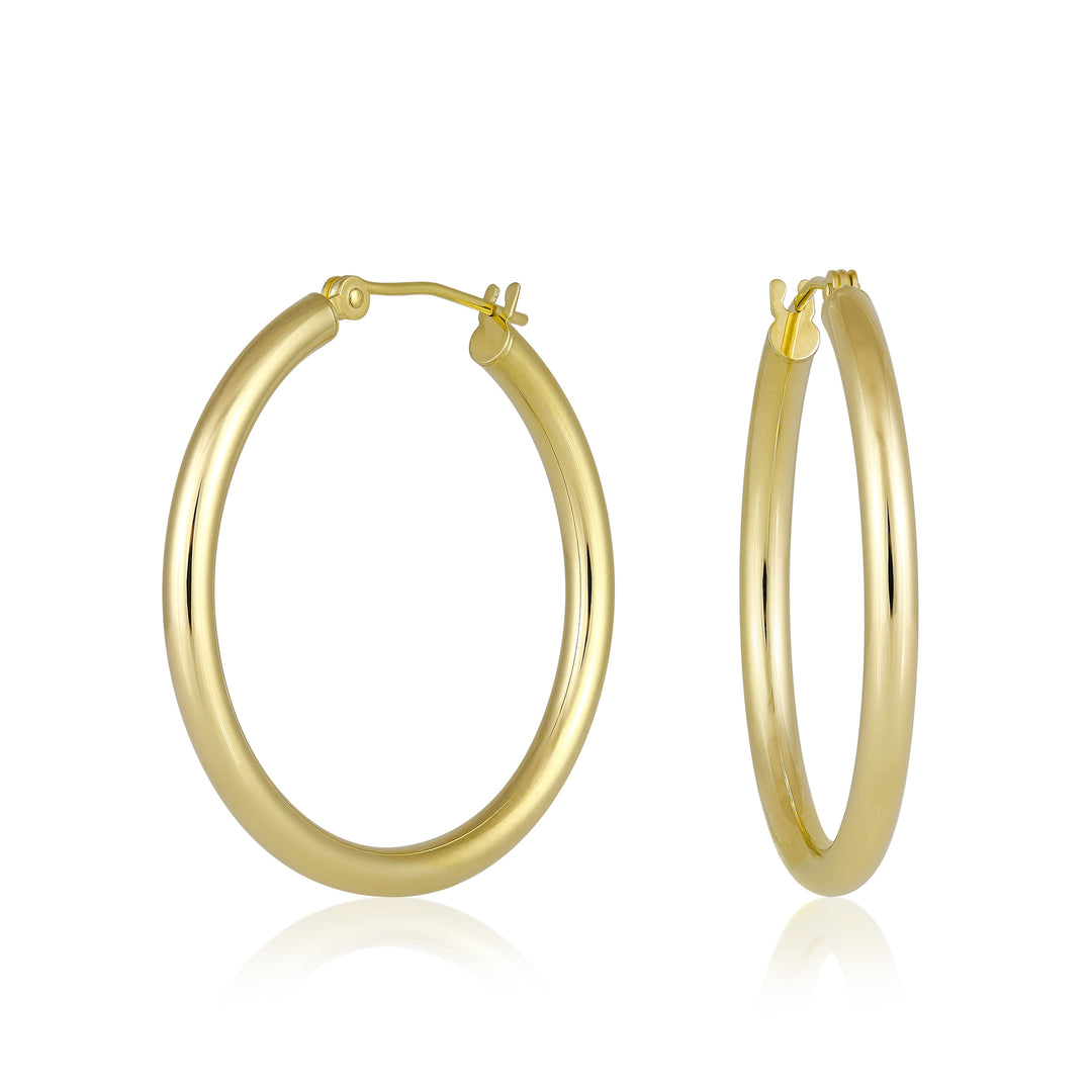 14K Yellow Gold Round Hoop Earrings
