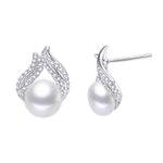 Load image into Gallery viewer, Sterling Silver Teardrop Shape CZ and Pearl Earrings