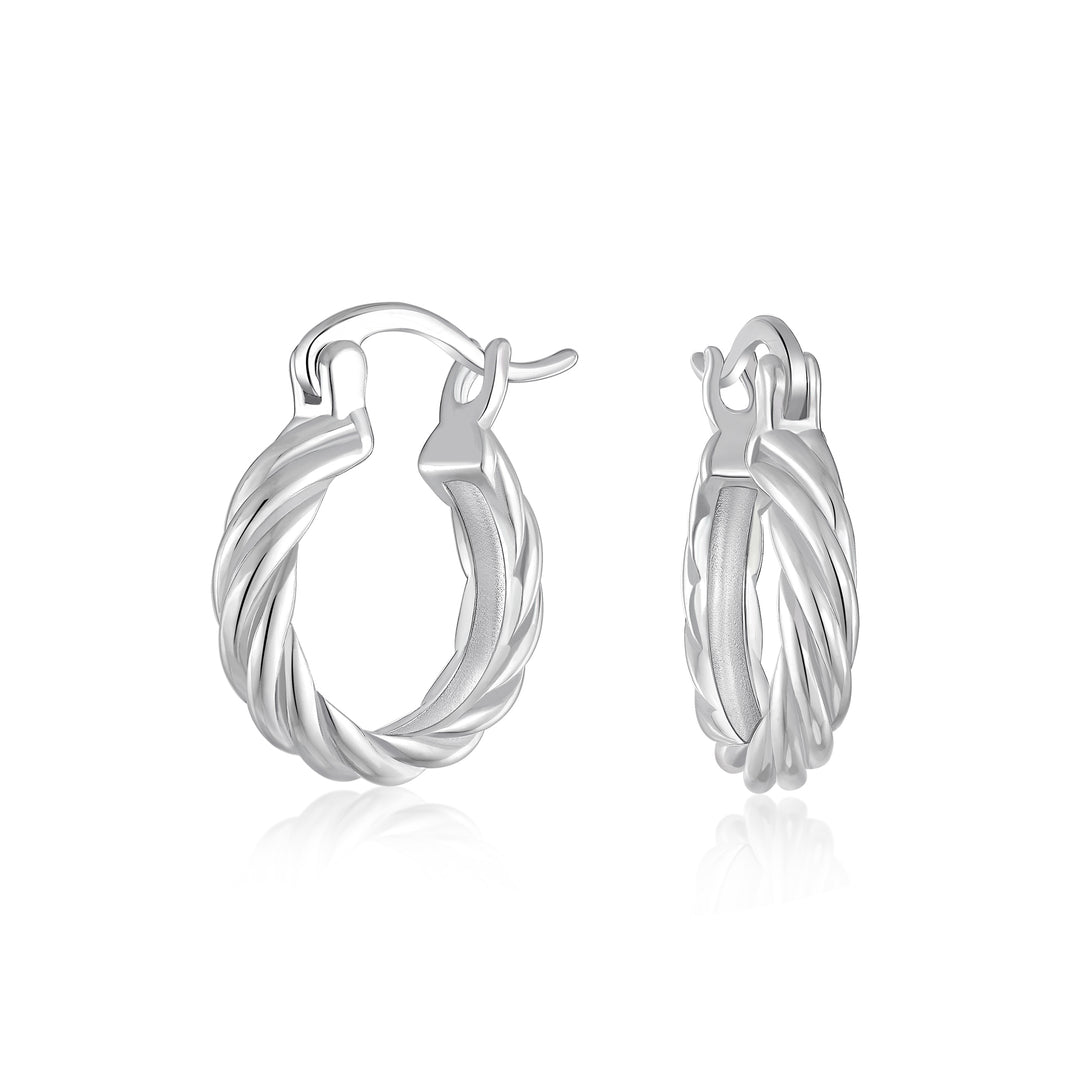 Sterling Silver Twist Weave Everyday Hoop Earrings