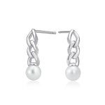 Load image into Gallery viewer, Sterling Silver Links and Pearl Dangle Earrings