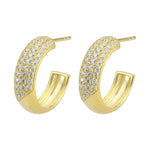 Load image into Gallery viewer, CZ Pave Hoop Gold Tone Earrings