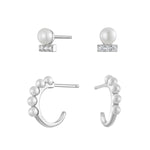 Load image into Gallery viewer, Sterling Silver Modern Pearl Bar Stud and  Half Hoop Earring Set
