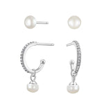 Load image into Gallery viewer, Sterling Silver Pearl Stud and Hoop Drop Earring Set