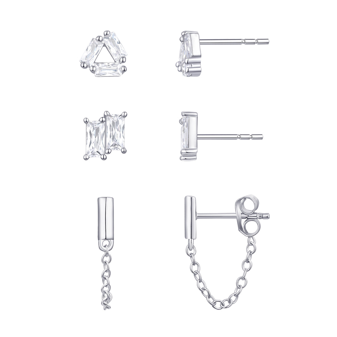 Modern CZ Earring Stud Set