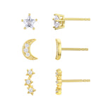 Load image into Gallery viewer, Star and Moon CZ Stud Earring Set