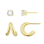 Load image into Gallery viewer, Mini Split Cuff Hoop and CZ Stud Earring Set
