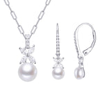 Load image into Gallery viewer, Sterling Silver Modern Pearl Pendant and Earring Set