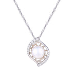 Load image into Gallery viewer, Sterling Silver Wave Pearl Pendant Necklace