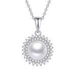 Load image into Gallery viewer, Sterling Silver Classic Pearl and CZ Pendant Necklace