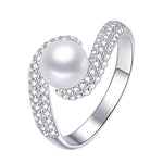 Load image into Gallery viewer, Pearl and Pave Swirl CZ Sterling Silver Ring