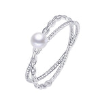 Load image into Gallery viewer, Sterling Silver Chain Link Criss Crossed Pearl Ring