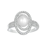 Load image into Gallery viewer, Sterling Silver Swirl Pearl and Stones Ring