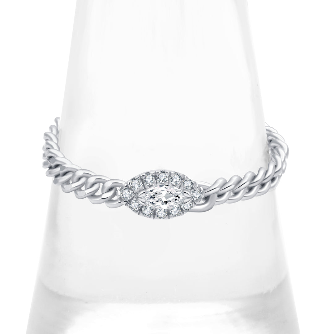 Sterling Silver Evil Eye Marquise CZ Chain Ring