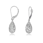 Load image into Gallery viewer, 10K White Gold Oval Drop Filigree Lace Earrings