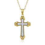 Load image into Gallery viewer, 10K Two Tone Yellow Gold Antique Cross Pendant Necklace