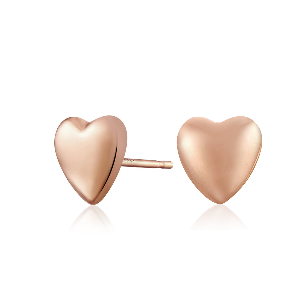 10K Rose Gold Pink Heart Button Earrings