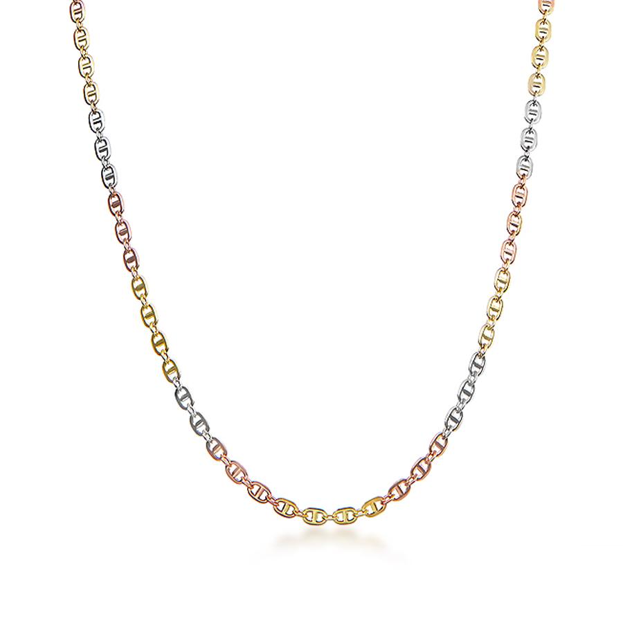 10K Tri Color Gold Mariner Link Chain Necklace 18"