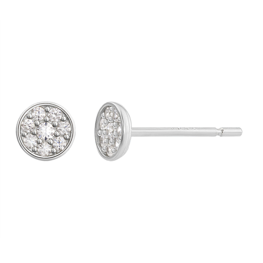 10K White Gold Pave Stud Round CZ Earrings