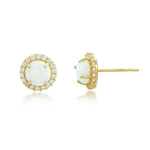 Load image into Gallery viewer, 10K Yellow Gold Cabachon Opal and Sparkle CZ Stud Earrings