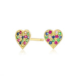 Load image into Gallery viewer, 10K Yellow Gold Mini Rainbow Color CZ Heart Stud Earrings